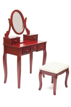Туалетный столик с пуфом NY-V3023 Бежевая ткань (NTV-04), Cherry/вишня 