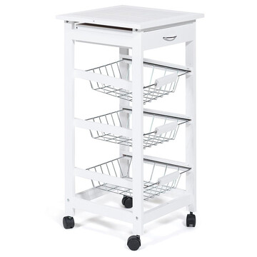 Столик передвижной кухонный разделочный (mod. JW3-2014-1) сосна/плитка, 37х37х76см, белый 