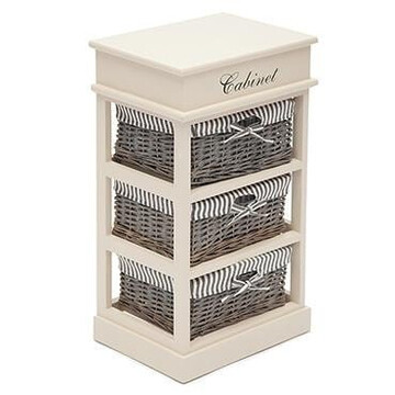 Тумба с 3 корзинами и ящиком Secret De Maison OUVERTURE 3 ( mod. 4336 ) paulownia, мдф, 38x28x69см, butter white (слоновая кость), ткань -в полоску 
