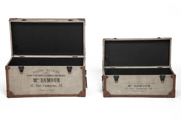 Набор из 2-х столиков-сундуков Secret De Maison FONDU ( mod. M-12882 ) дерево манго/кожа буйвола/ткань, 37х70,5х36/28х64х28см, коричневый, ткань: винтаж 