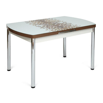 Стол MARMARIS (Mod.18) металл,мдф, стекло, 126+30x80x75см, бело-коричневый узор 