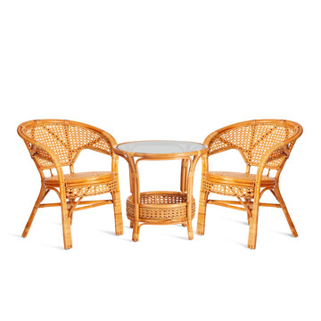ТЕРРАСНЫЙ КОМПЛЕКТ "PELANGI" (стол со стеклом + 2 кресла) /без подушек/ ротанг, кресло 65х65х77см, стол диаметр 64х61см, Honey (мед) 
