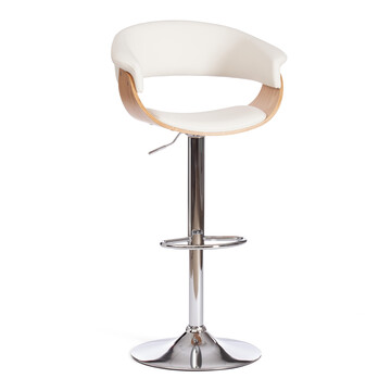 Барный стул VIMTA (mod.4021S) металл/дерево/экокожа, 60х51х91,5-112,5 см, высота сиденья 61,5-82,5 см, белый/натуральный/хром 