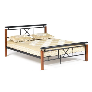 Кровать двуспальная Юнис Вуд Слат Бейс/Eunis Wood Slat Base (AT-9220) дерево гевея/металл, 160х200см, двухспальная кровать, красный дуб/черный 