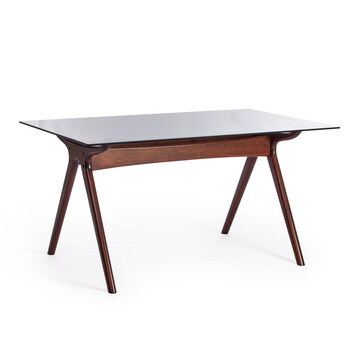 Стол VIBORG (mod. T-379G) дерево гевея, стекло , 150 х 90 х 76 см , Темный орех (HN GLAZE) 