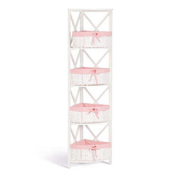 Угловая этажерка Secret De Maison ANGULAIRE 4 ( mod. PE-05 ) дерево павловния, мдф, 34x34x158см, white (белый), ткань - красная клетка 