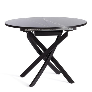 Стол MANZANA ЛДСП/HPL/металл, 100 х 100+30 х 75 см, Мрамор чёрный/чёрный 