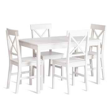 Обеденный комплект Хадсон (стол + 4 стула)/ Hudson Dining Set (mod.0102) МДФ/тополь/меламин, стол: 118х74х73 см, стул: 42,5x46,5x93,5 см, White (белый) 