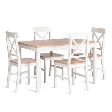 Обеденный комплект Хадсон (стол + 4 стула)/ Hudson Dining Set (mod.0103) МДФ/тополь/меламин, стол: 118х74х73 см, стул: 42,5x46,5x93,5 см, White (Белый) / Natural (натуральны 