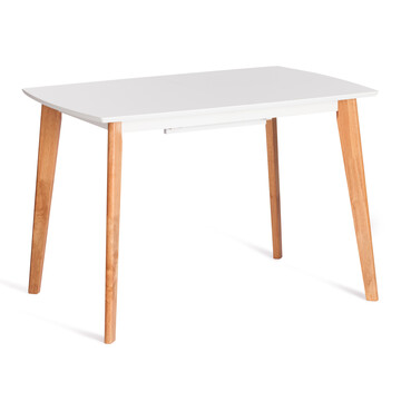 Стол обеденный раскладной Claire столешница МДФ, опоры дерево гевея, белый / натуральное дерево, 110+30x75x75см 