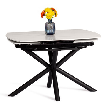 Стол обеденный Winston/Винстон столешница керамика (глянцевая) / опоры металл, белый/черный, (120+30+30)x80x75(+1) см 