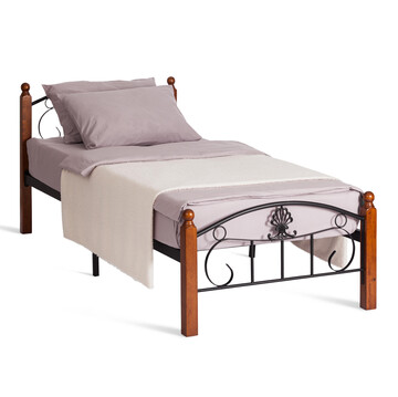 Кровать РУМБА (AT-203)/ RUMBA дерево гевея/металл, 90*200 см (Single bed), красный дуб/черный 