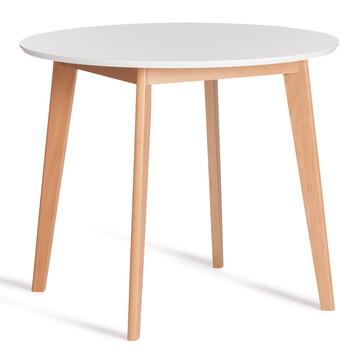 Стол обеденный BOSCO (Боско) основание бук, столешница мдф, D900, Белый+Натуральный ( Бук) 