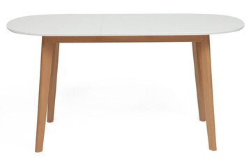 Стол обеденный раскладной BOSCO (Боско) основание бук, столешница мдф, 120+30*80см, Белый+Натуральный ( Бук) 