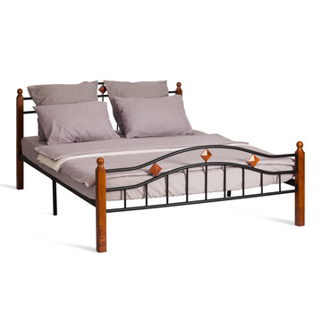 Кровать AT-126 дерево гевея/металл, 160*200 см (Queen bed), красный дуб/черный 