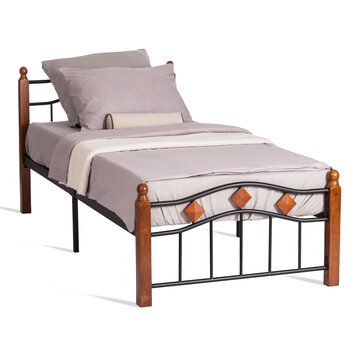 Кровать AT-126 дерево гевея/металл, 90*200 см (Single bed), красный дуб/черный 